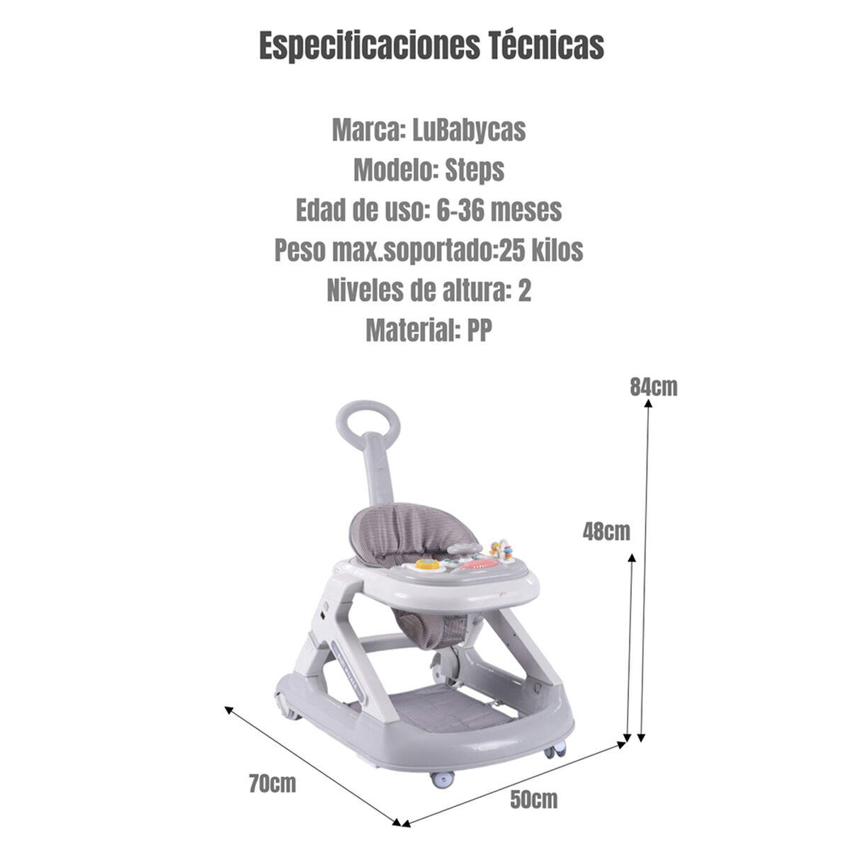 Andador Caminador 5 En 1 con Apoya Pies Gris LuBabycas