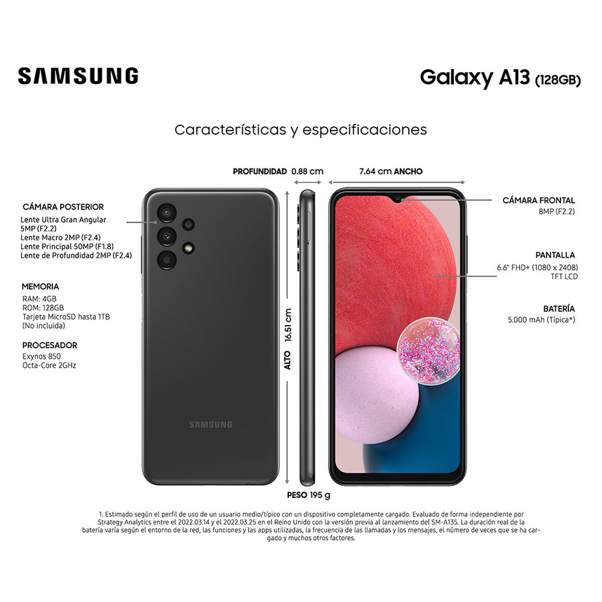 Celular Samsung Galaxy A13 128GB 6,6" Black Liberado