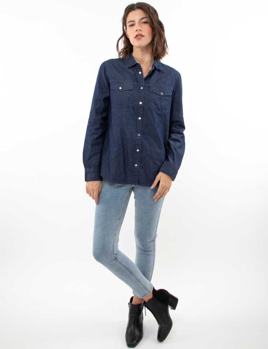 Blusa Denim Manga Larga Mujer Zibel