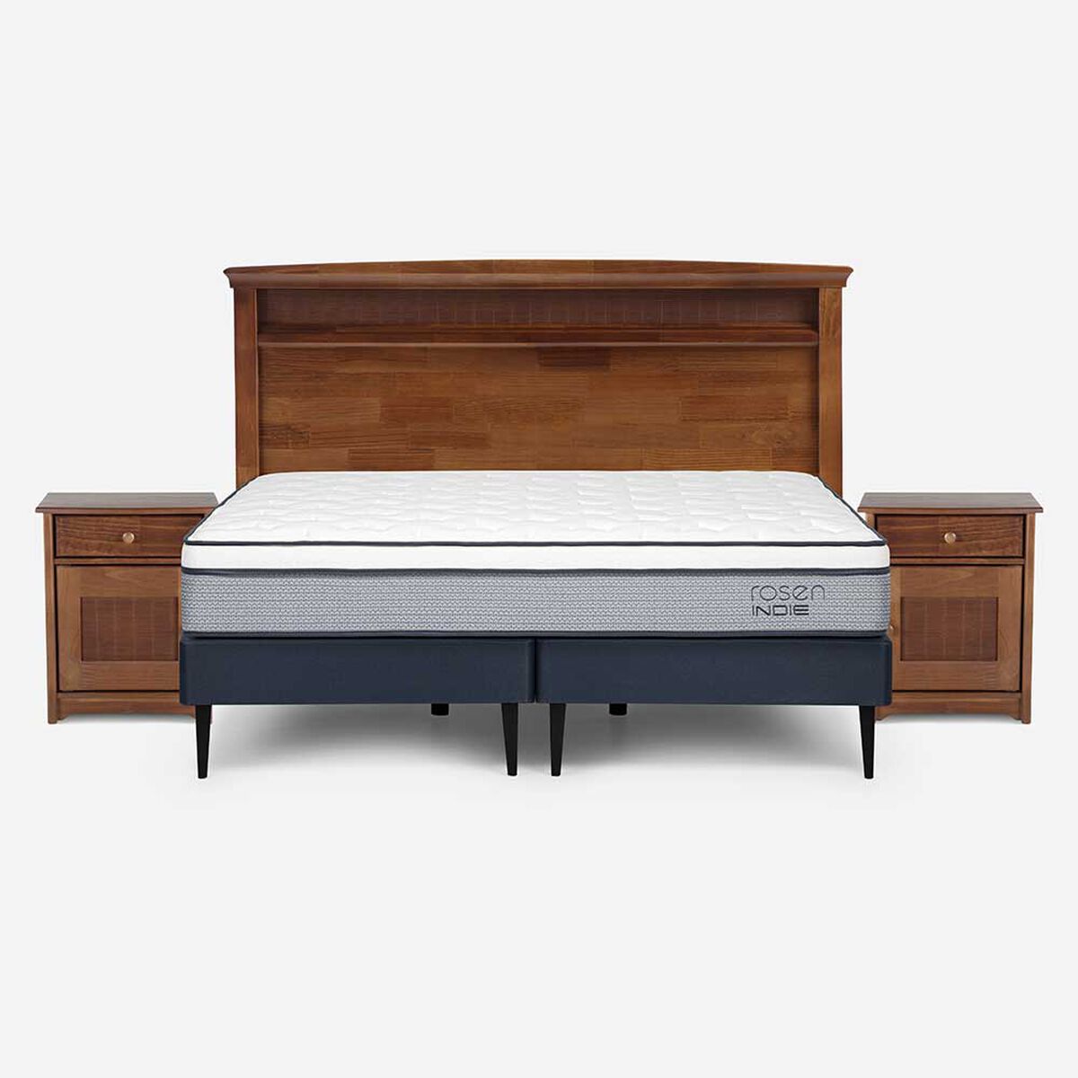 Cama Europea Rosen Base Dividida King Indie + Respaldo + 2 Veladores Veneto