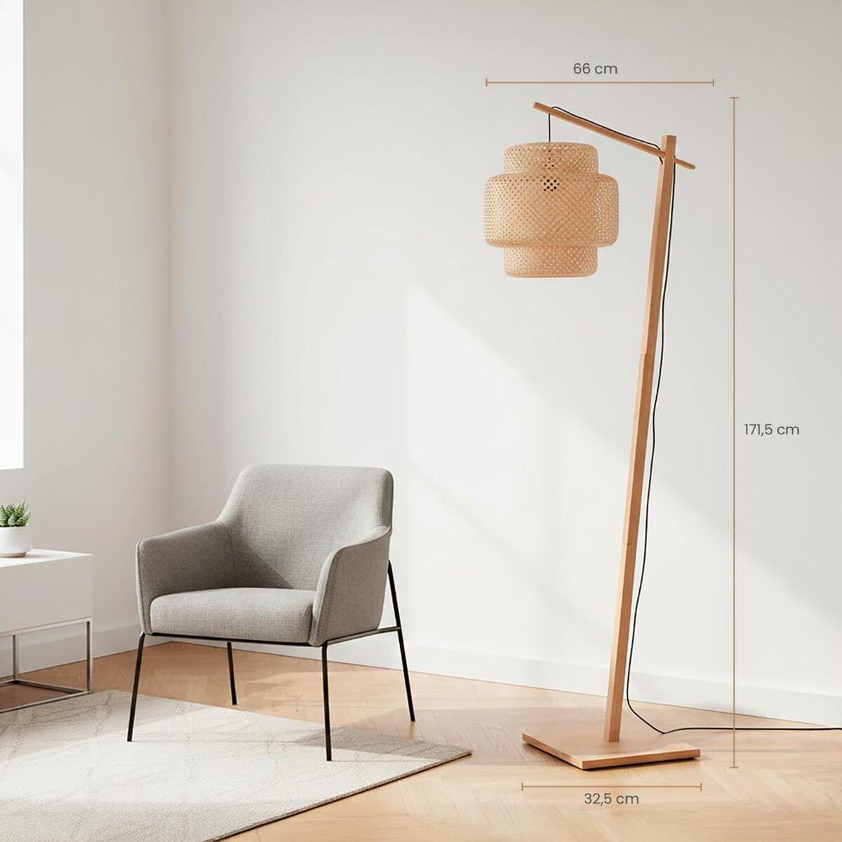 L&aacute;mpara de Pie Arco Liby Atmosphera Bamb&uacute; 173cm  Natural