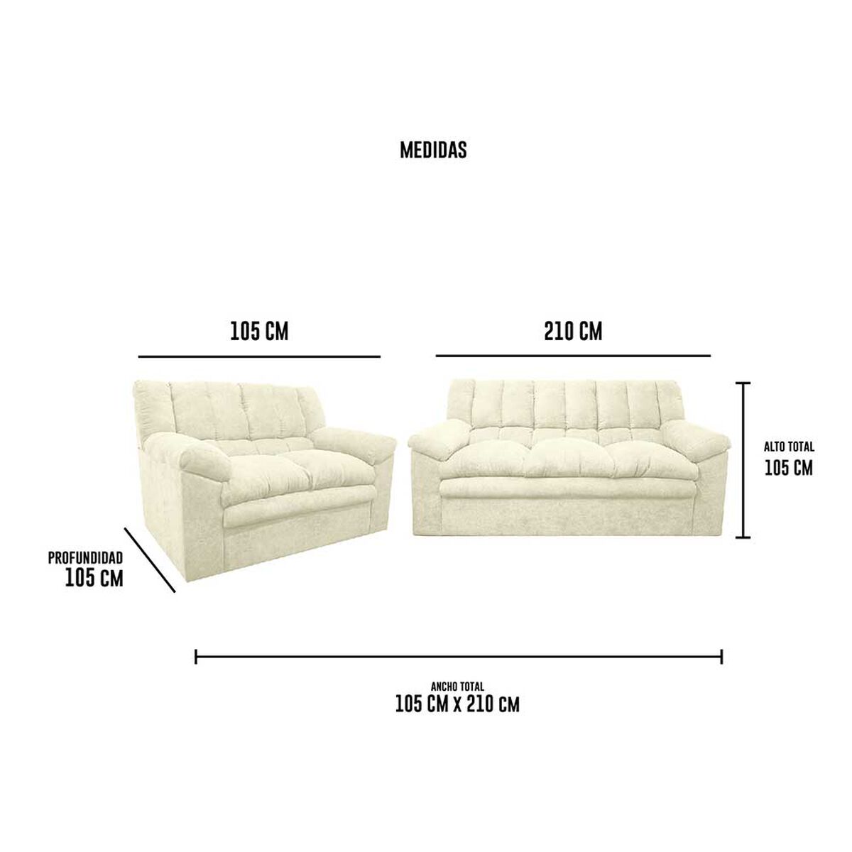 Juego de Living Deco Class Buenos Aires Sofá 3 Cuerpos + Sofá 2 Cuerpos  Beige