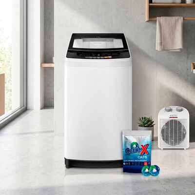 Combo Lavadora Autom&aacute;tica Mademsa 9,5BZG 9,5 kg + Detergente CleanX en 35 Capsulas + Calefactor Kioto GR25-TVIP21 Blanco