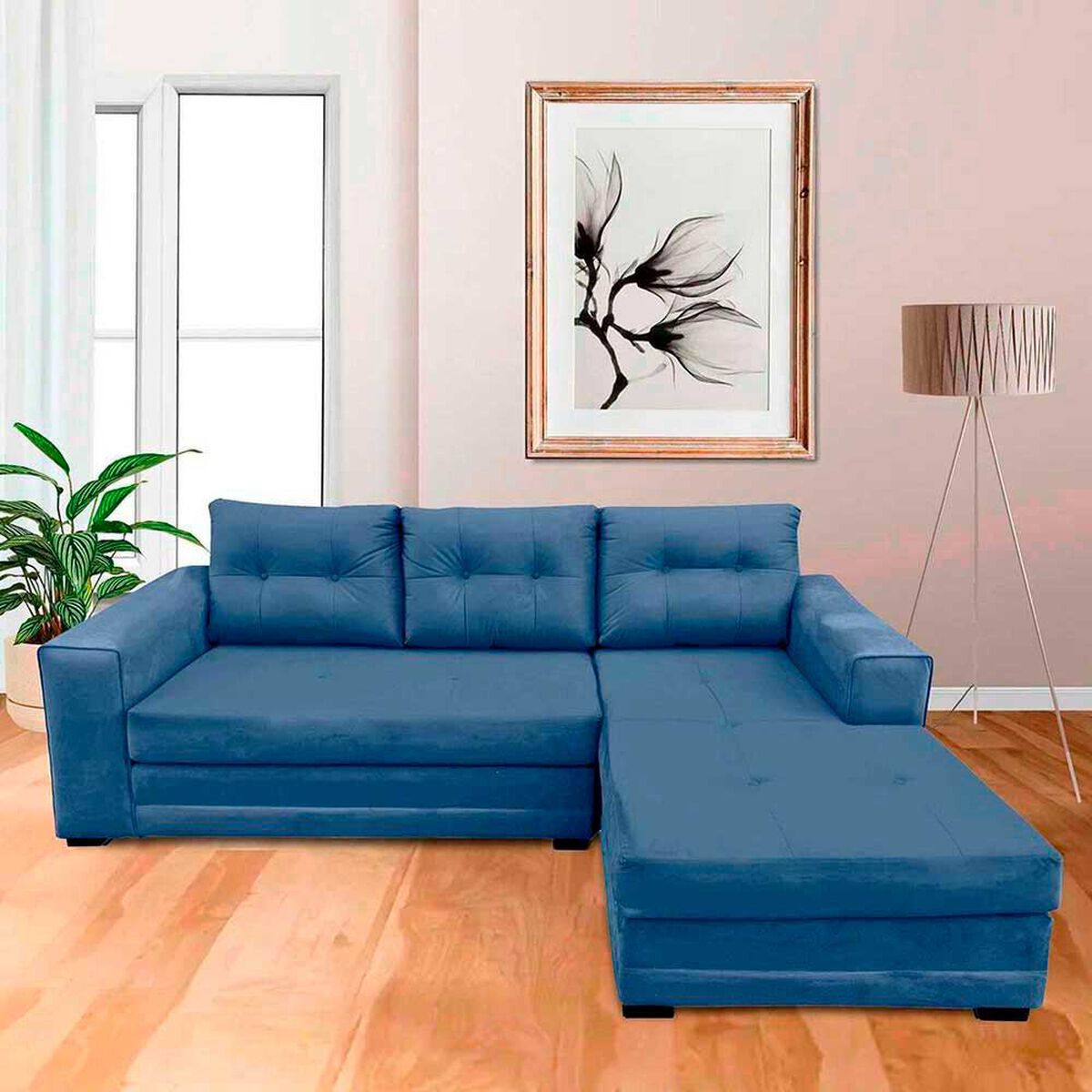 Sof&aacute; Seccional Derecho Living Factory Roma 3 Cuerpos Azul Piedra