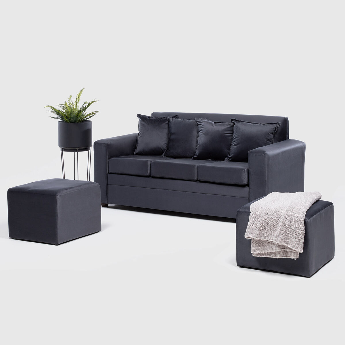 Juego de Living Almore Paris 3 Cuerpos Gris