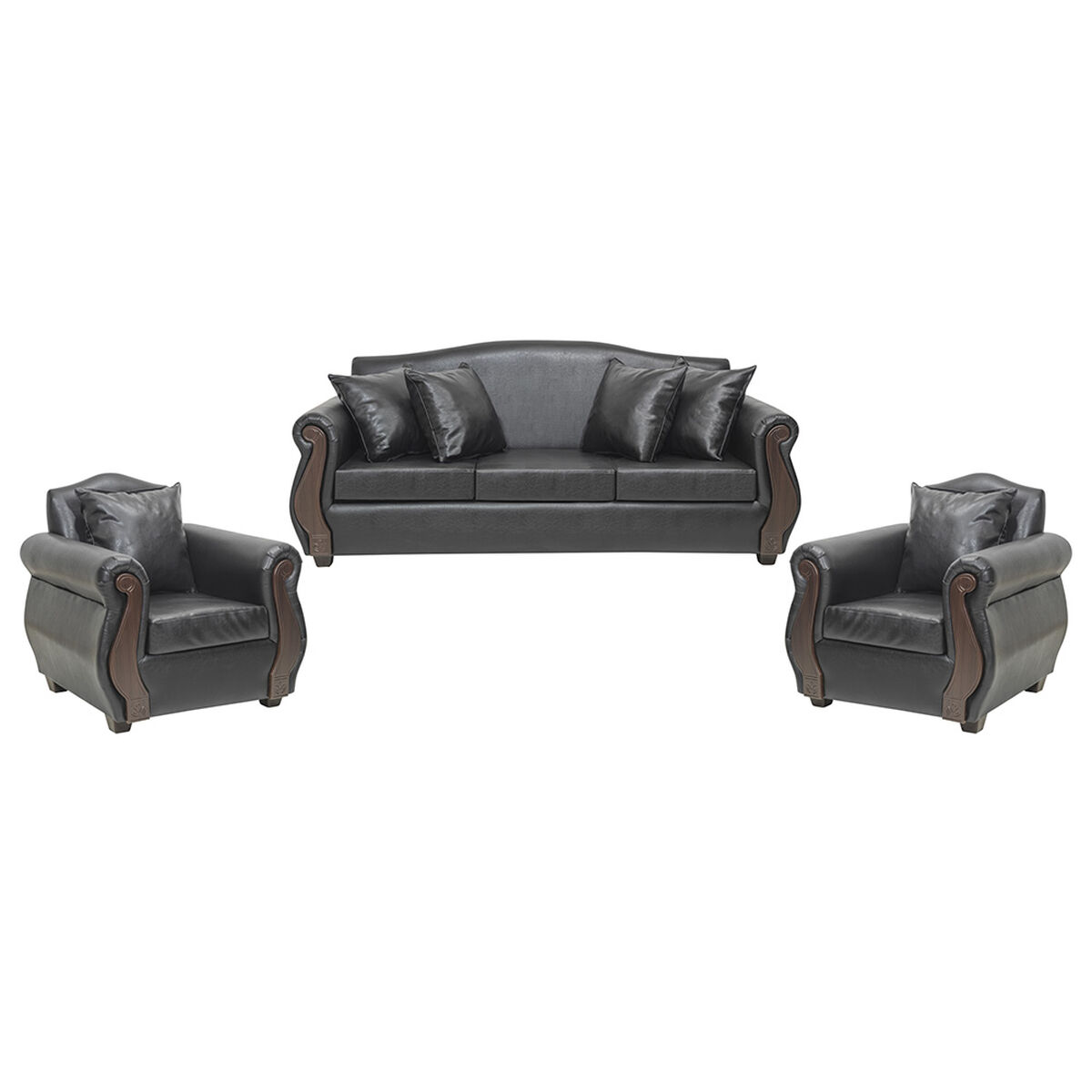 Juego de Living Innovamuebles New Bugambilia Sofá 3 Cuerpos + Dos Sillones 1 Cuerpo Negro