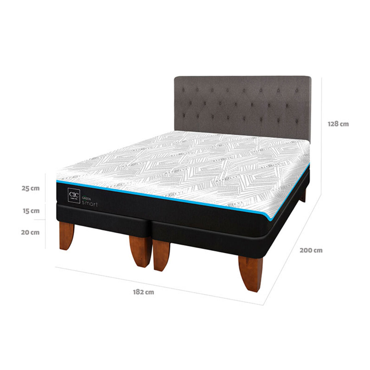 Cama Europea CIC Green Infinity King + 1 Respaldo Kavery