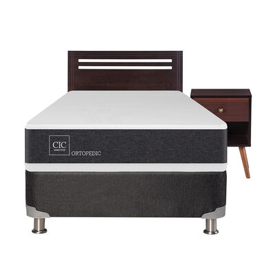 Imagen 1 del producto Box Spring CIC 1,5 Plazas New Ortopedic + Respaldo + Velador New Munich