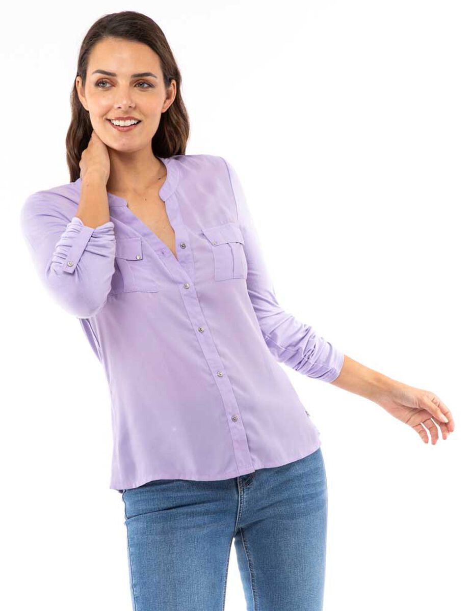 Blusa Botones Bolsillos Manga Larga Mujer Zibel