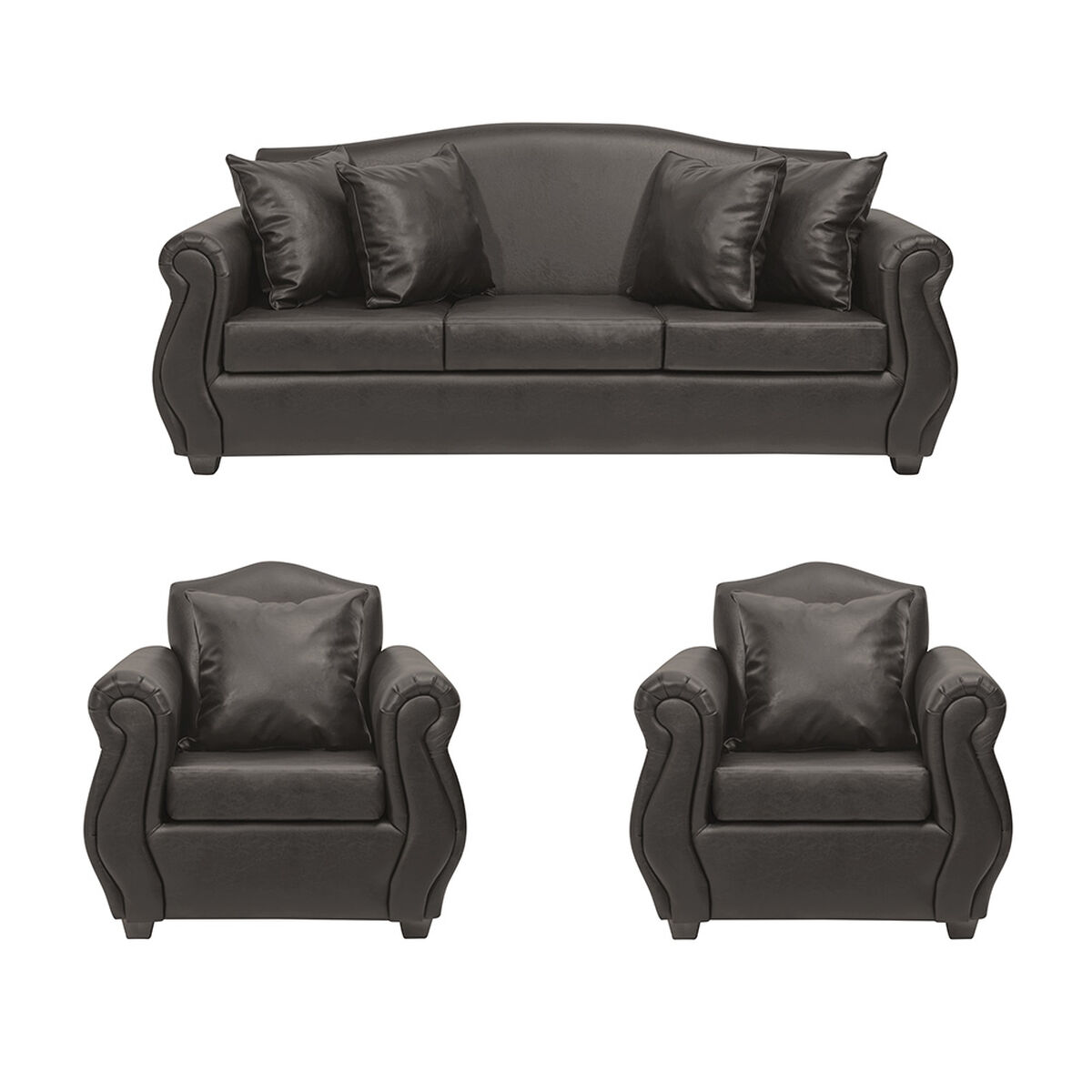 Juego de Living Innovamuebles Azucena Sofá 3 Cuerpos + Dos Sillones 1 Cuerpo Café Oscuro 