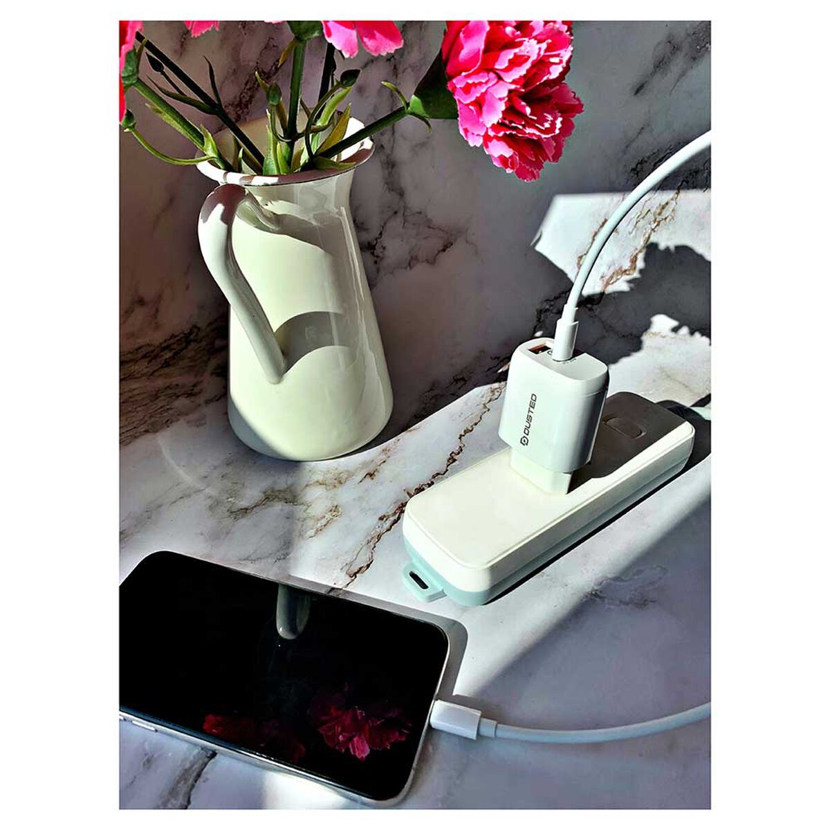 Cargador USB 2 en 1 Dusted Tipo-C y Tipo-A 20W Blanco