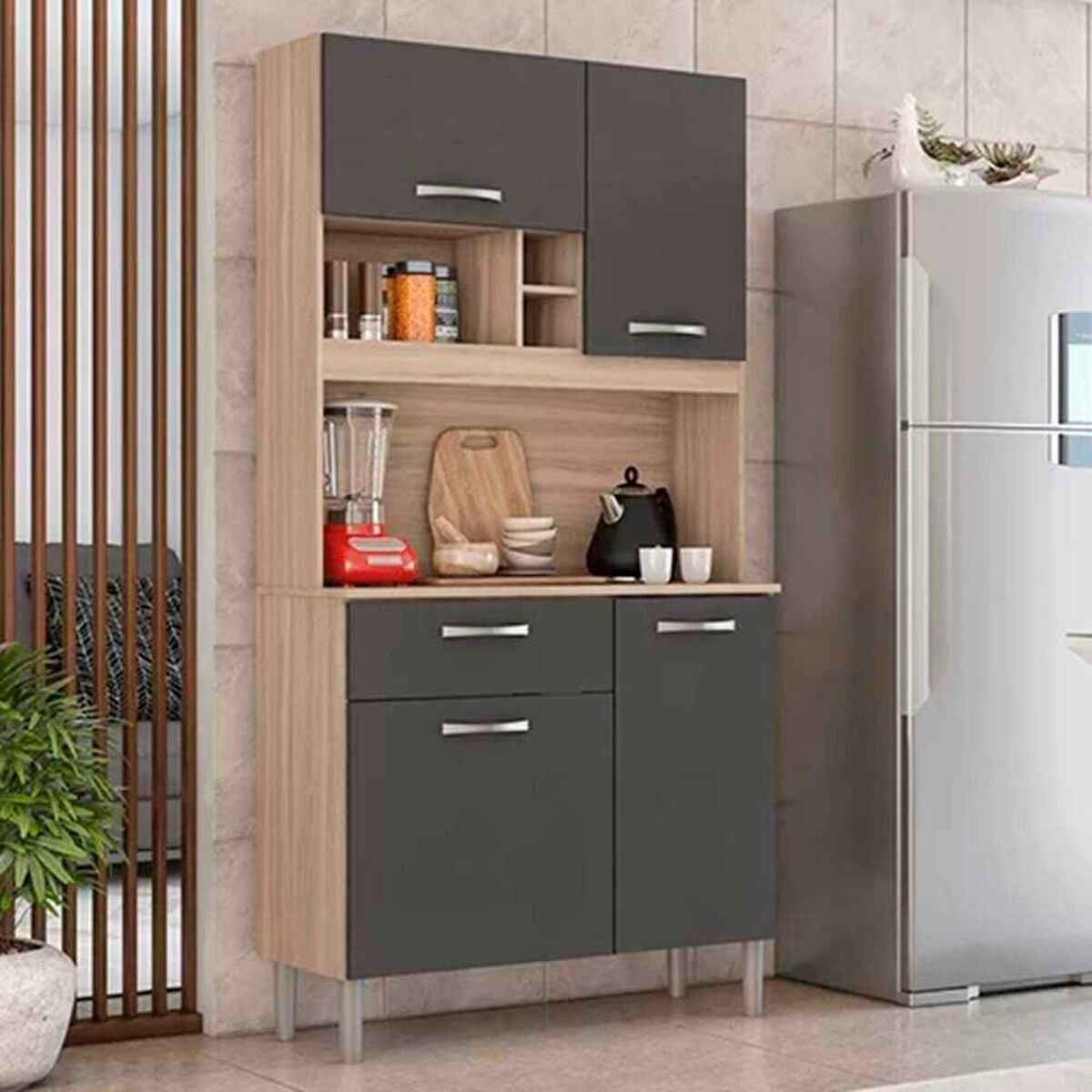 Mueble de Cocina Onessta Malta 1 Caj&oacute;n 4 Puertas Avena Grafito