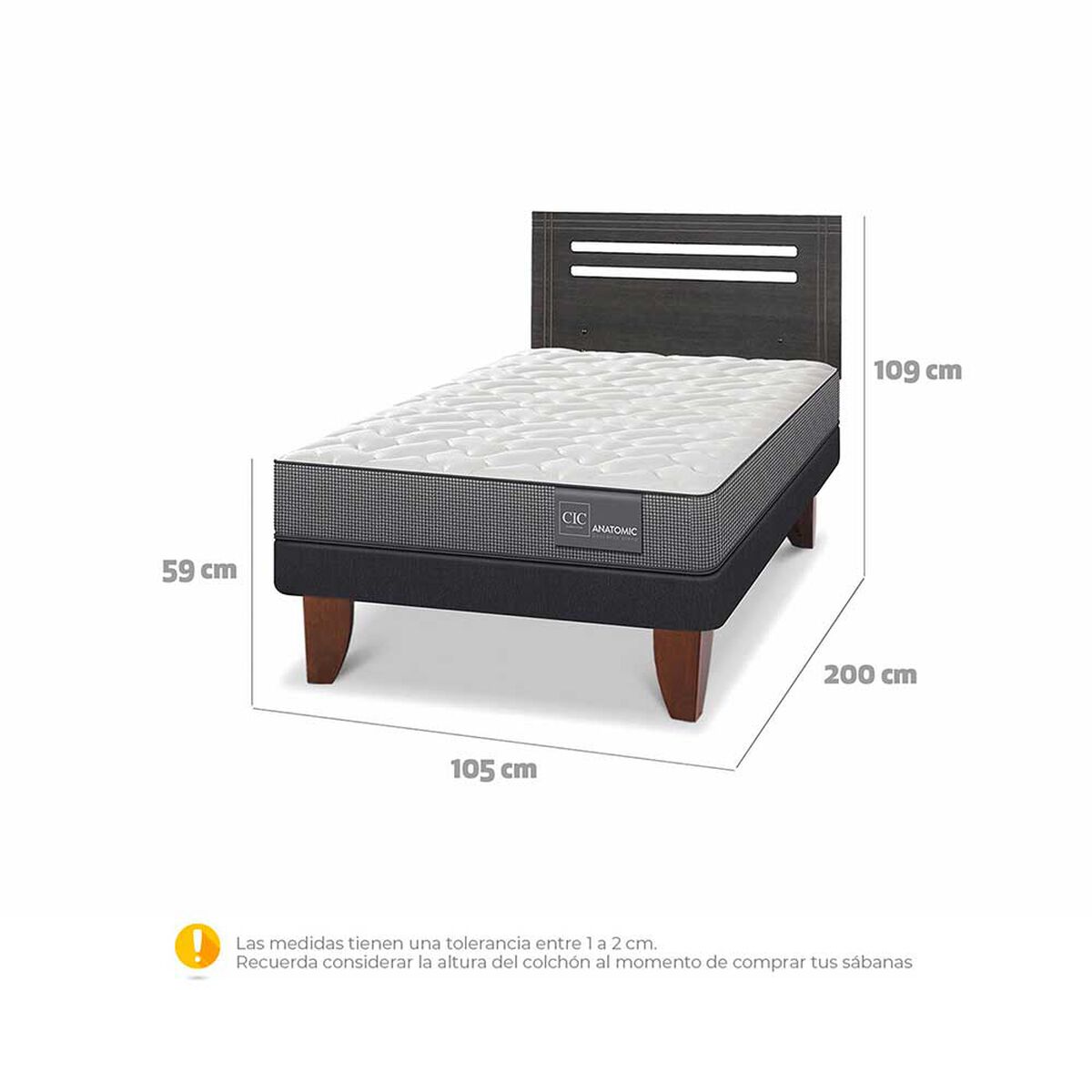 Cama Europea CIC 1,5 Plazas Anatomic + Respaldo Munich