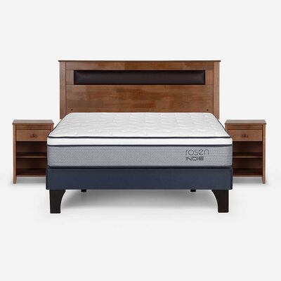 Cama Europea Rosen 2 Plazas Indie + Respaldo + 2 Veladores Ferrara