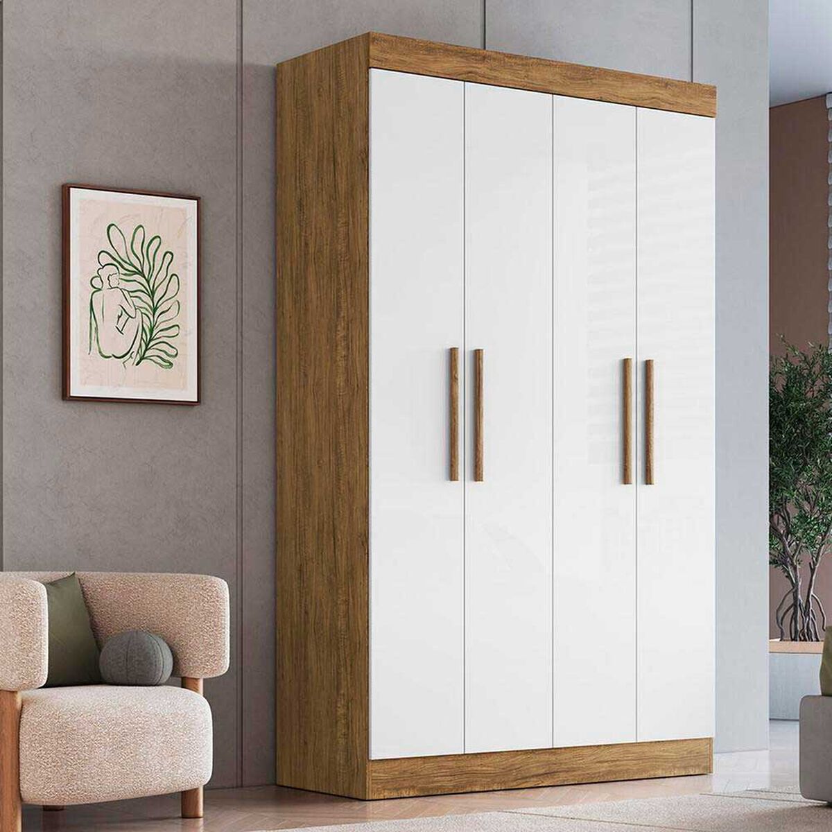 Cl&oacute;set Exit New Recife 4 Puertas 2 Cajones Nuez y Beige