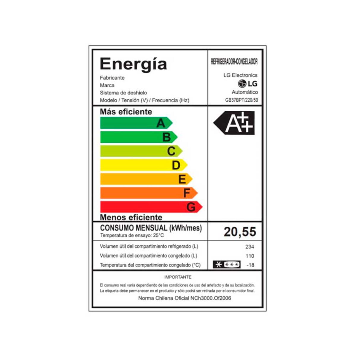 Refrigerador No Frost LG GB37BPT 344 lts.