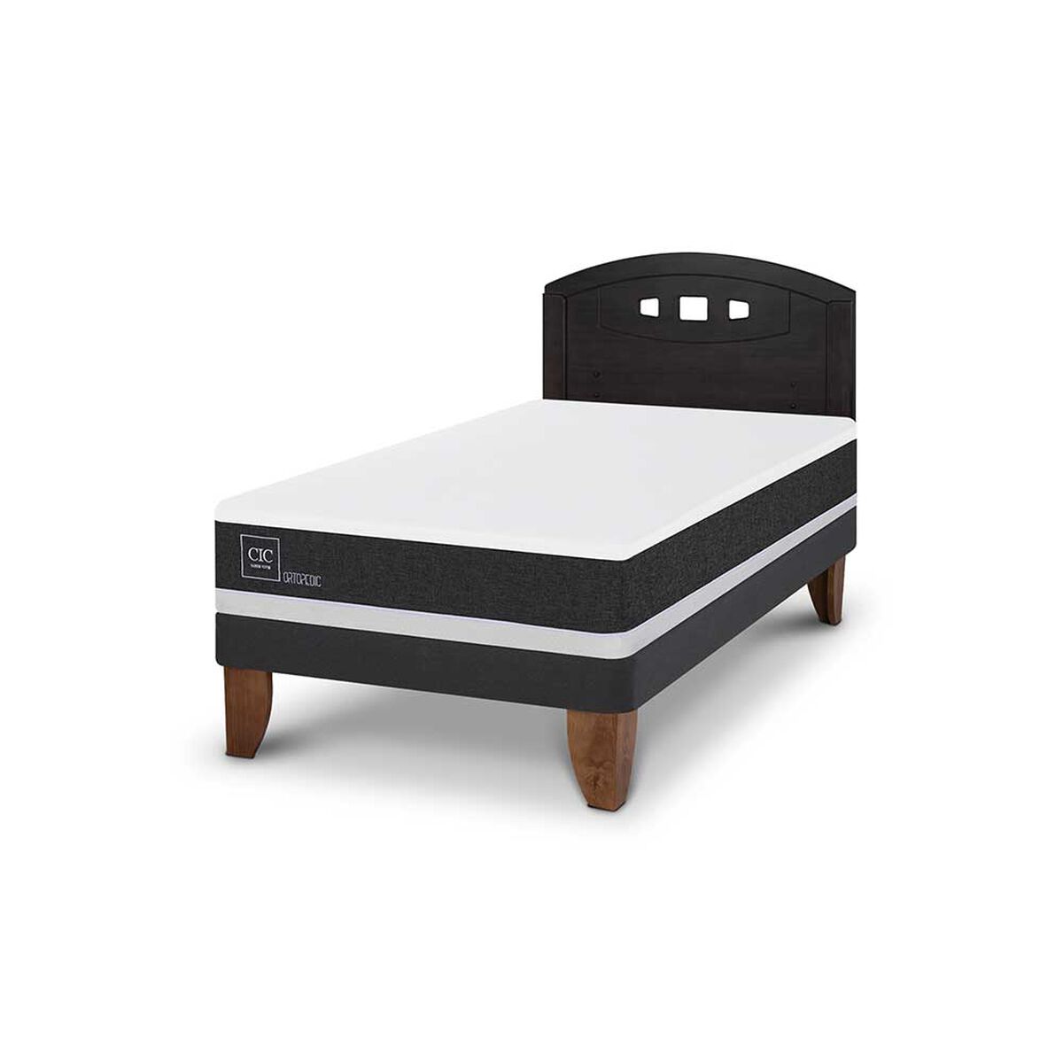 Cama Europea CIC 1,5 Plazas Ortopedic + Respaldo Gales Negro