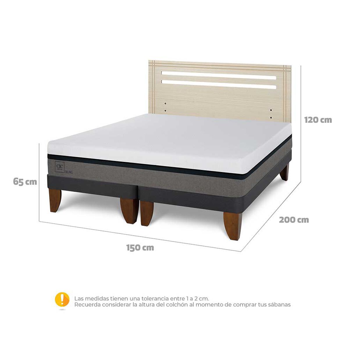 Cama Europea CIC Base Dividida 2 Plazas Balance + Respaldo Munich Alpino