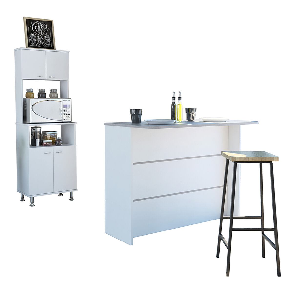 Mueble Microondas + Barra de Cocina  TuHome Kitchen