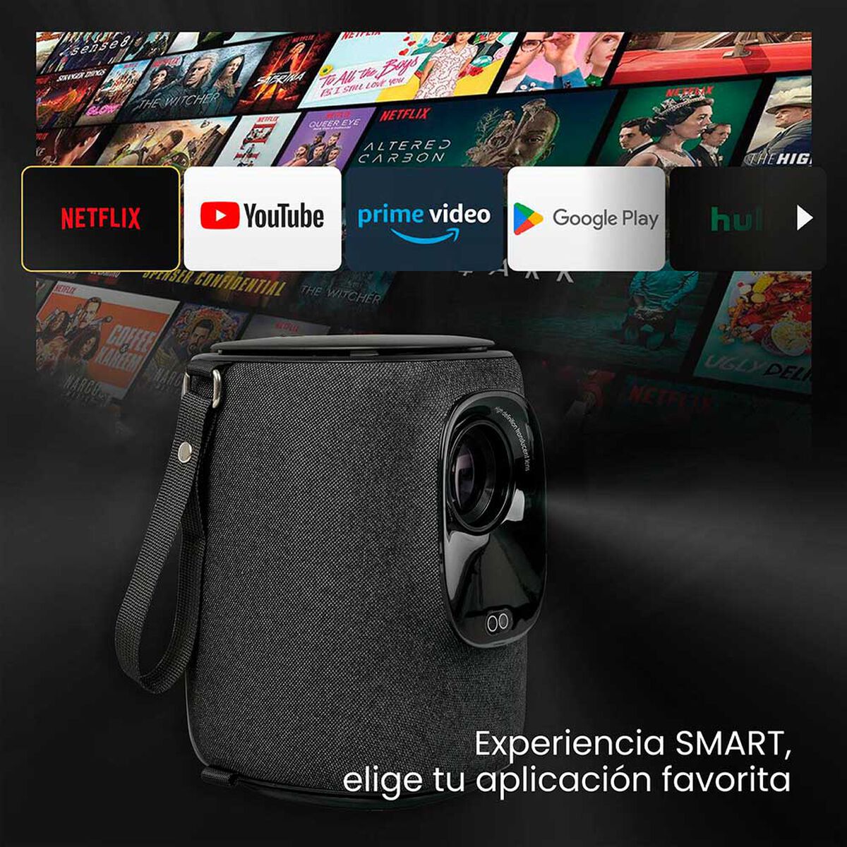 Proyector Portatil Nova 9000lm + Telón 80" Eléctrico LEVO