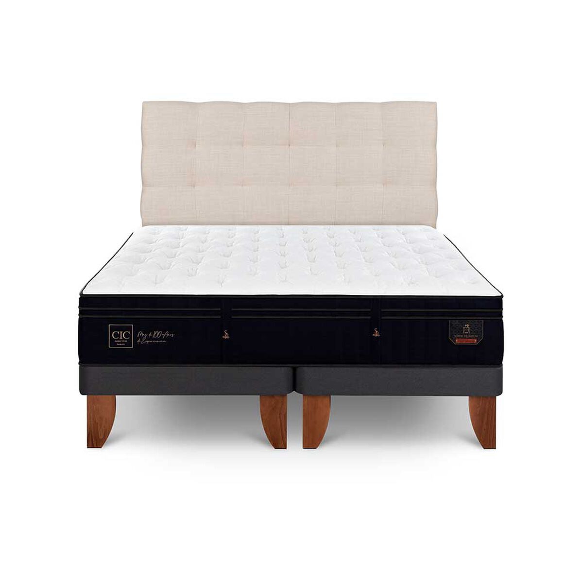 Cama Europea CIC Base Dividida 2 Plazas Súper Permium + Respaldo Ebro