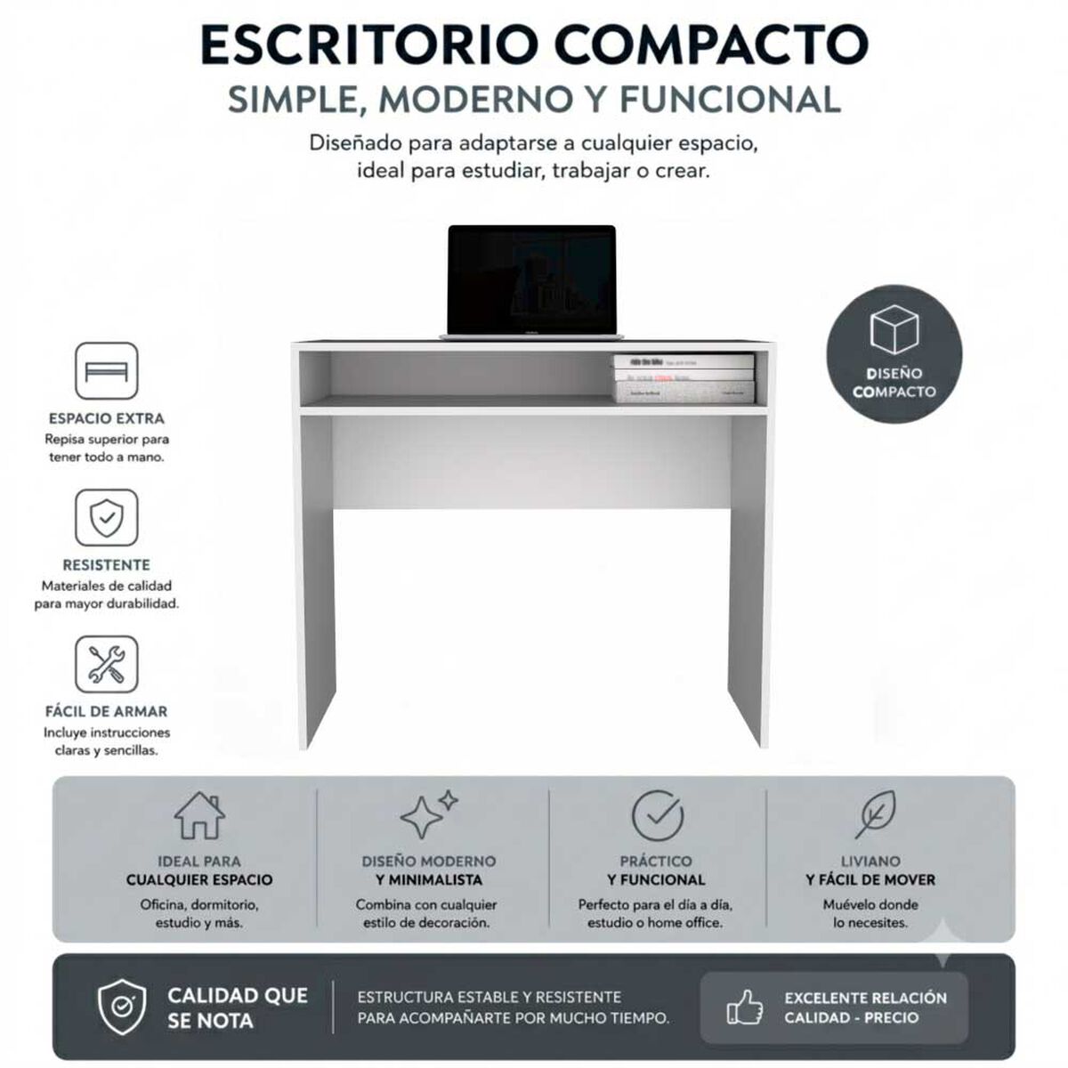 Combo Oficina Escritorio Blanco + Silla New York Negra Arthome