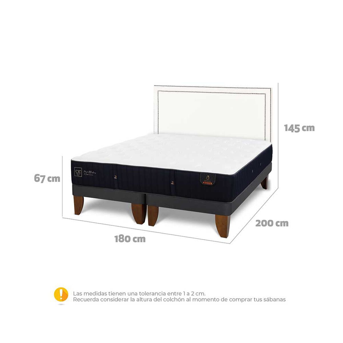Cama Europea CIC Base Dividida King Premium + Respaldo Danubio