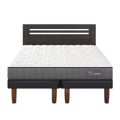 Cama Europea CIC Base Dividida 2 Plazas Anatomic + Respaldo Munich Gris