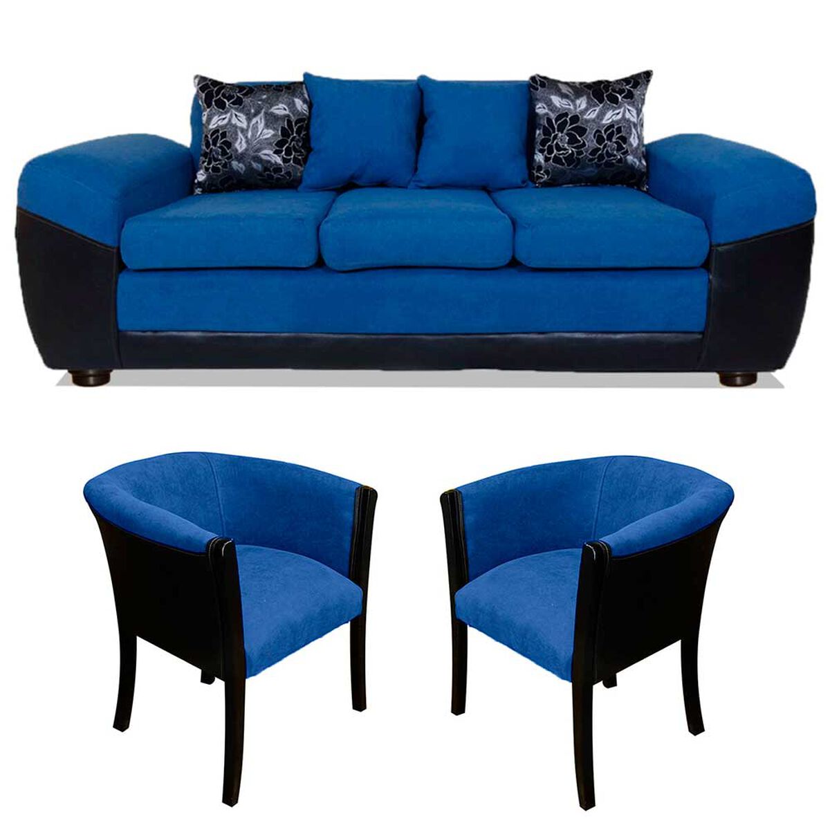 Juego de Living Elegant Detail Houston Sof&aacute; 3 Cuerpos + Dos Sitiales Azul