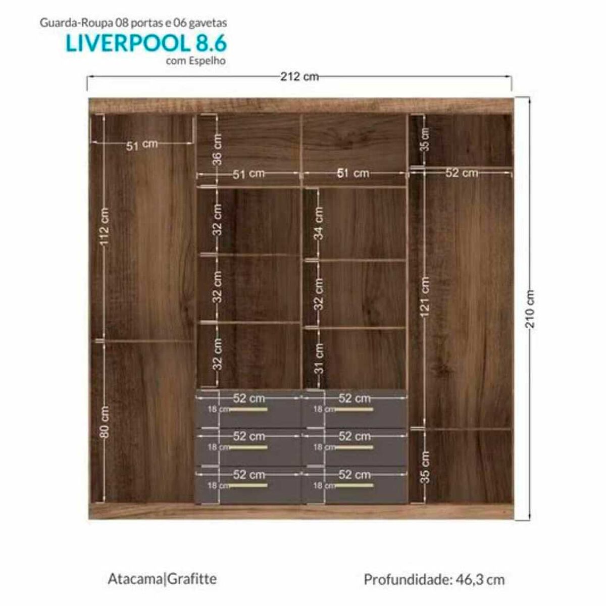 Cl&oacute;set Onessta Liberpool 8 Puertas 6 Cajones Jatoba Grafito