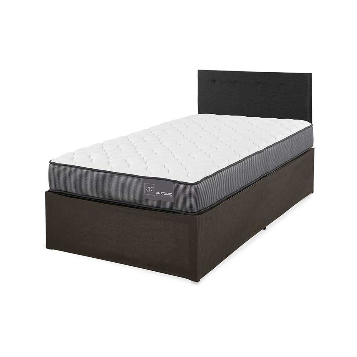 Cama Europea CIC Iron Smart 1,5 Plazas Anatomic + Respaldo Black Tapizado + Faldón