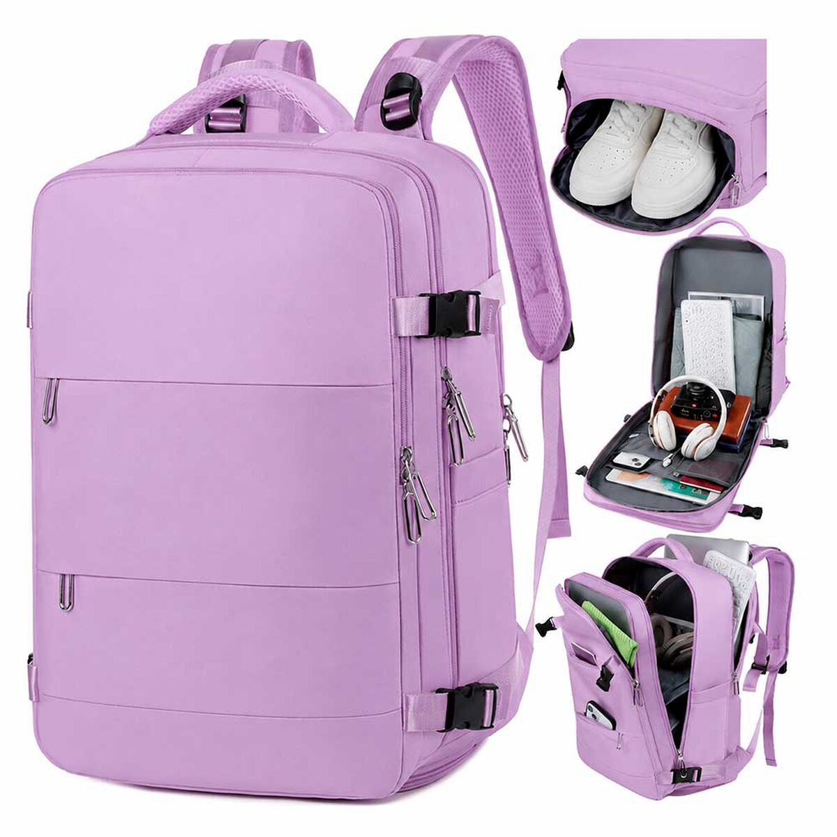 Mochila de Viaje Morada Laptop Compartimento Zapatos Impermeable De Gaune