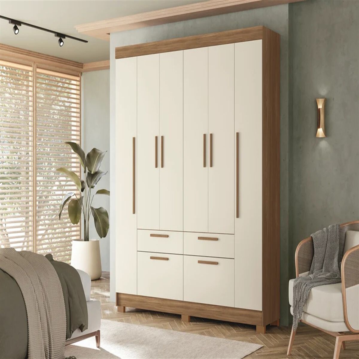 Closet Altavision Guarapuava 6 Puertas 4 Cajones Caf&eacute; Blanco