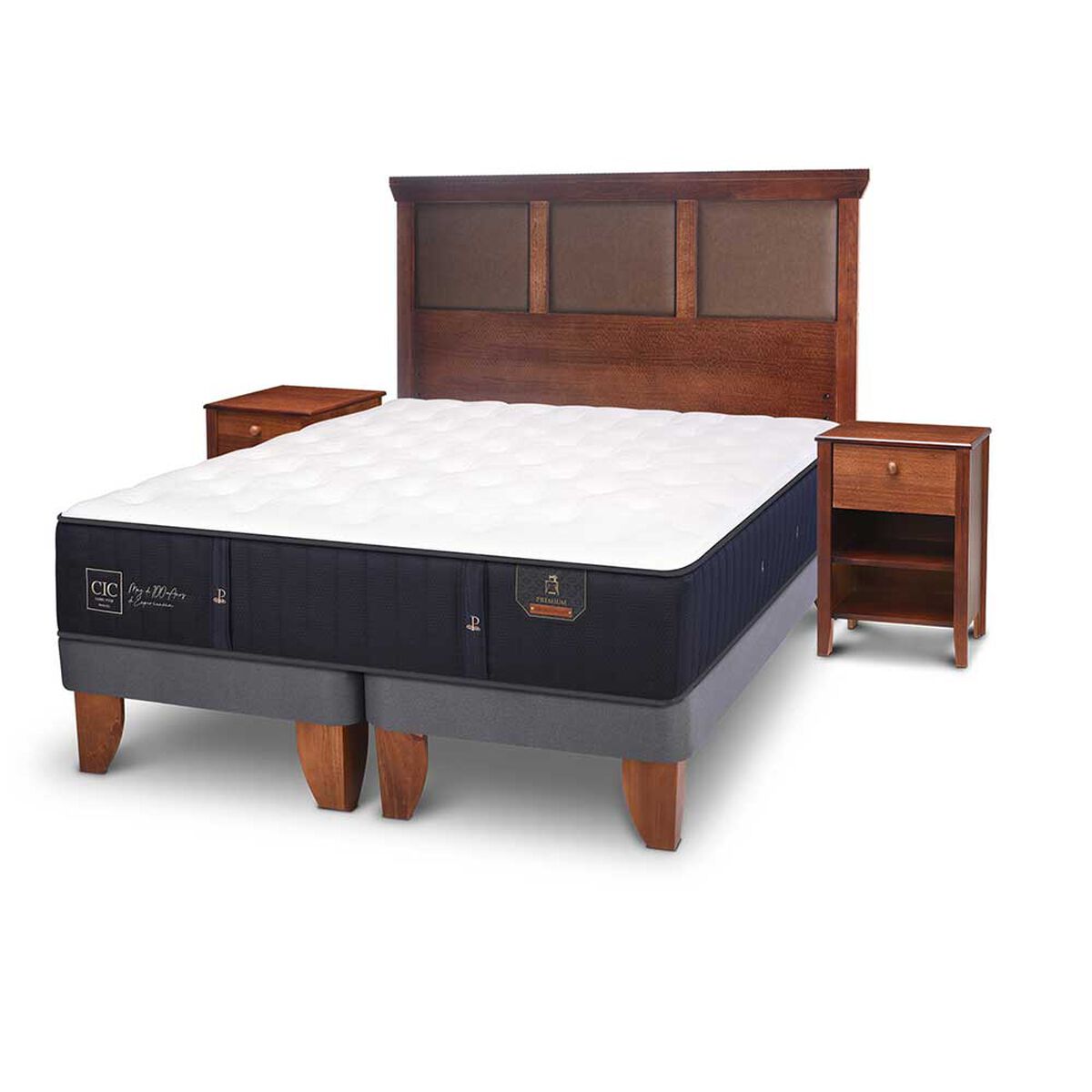 Cama Europea CIC Base Dividida 2 Plazas Premium + Respaldo + Veladores