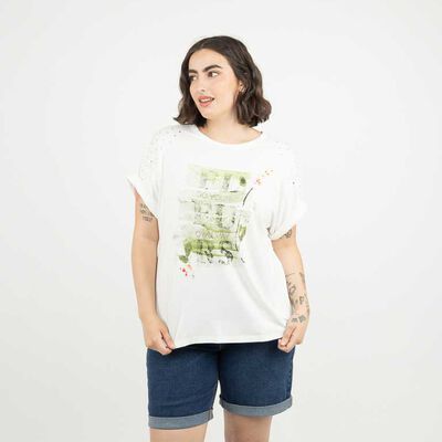 Polera Con Estampado Manga Corta Mujer Extralindas