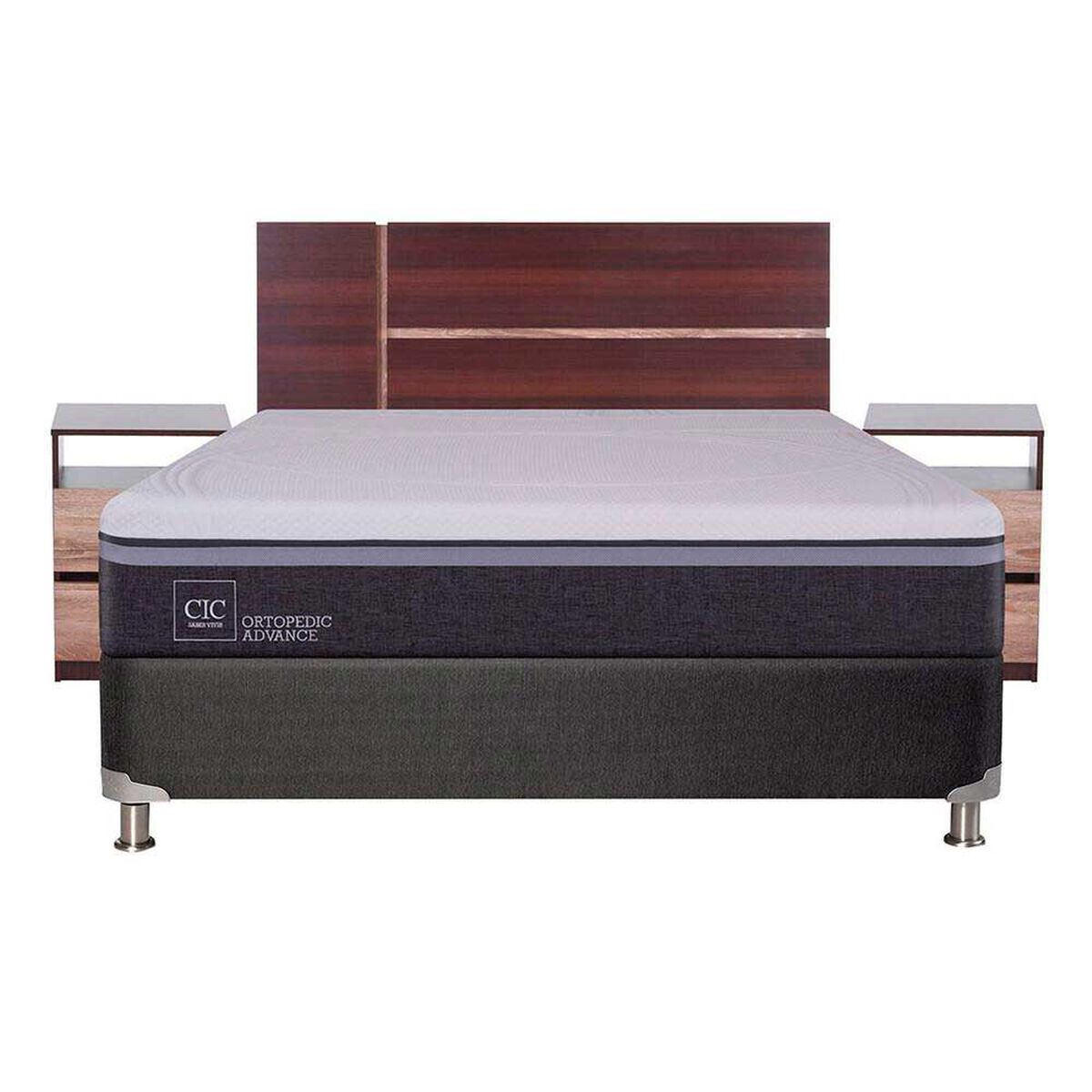 Box Spring CIC 2 Plazas Ortopedic Advance + Respaldo + 2 Veladores