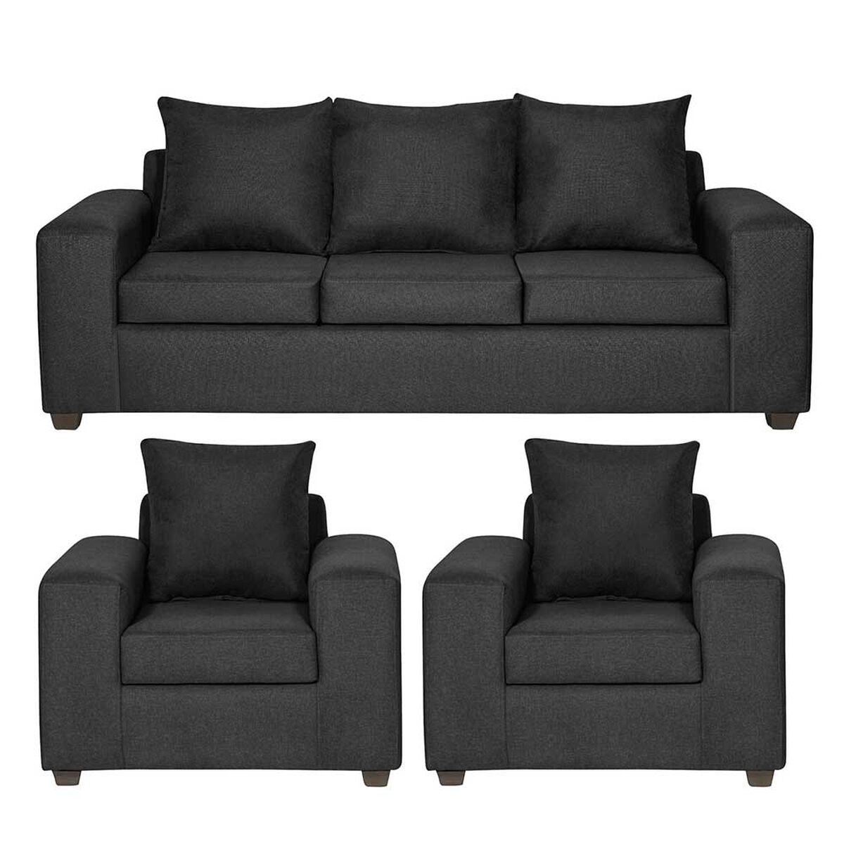 Juego de Living Innovamuebles Kahlo Sofá 3 Cuerpos + Dos Sillones 1 Cuerpo Negro
