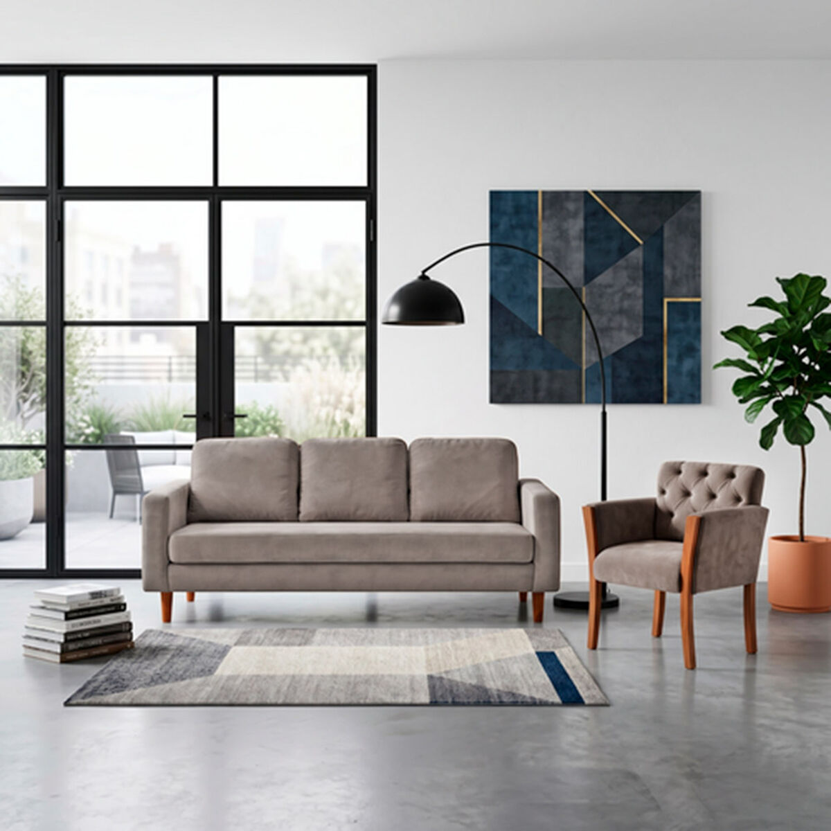 Juego de Living Latam Home Venecia 3 Cuerpos Gris + Sitial Kiel Tela Gris