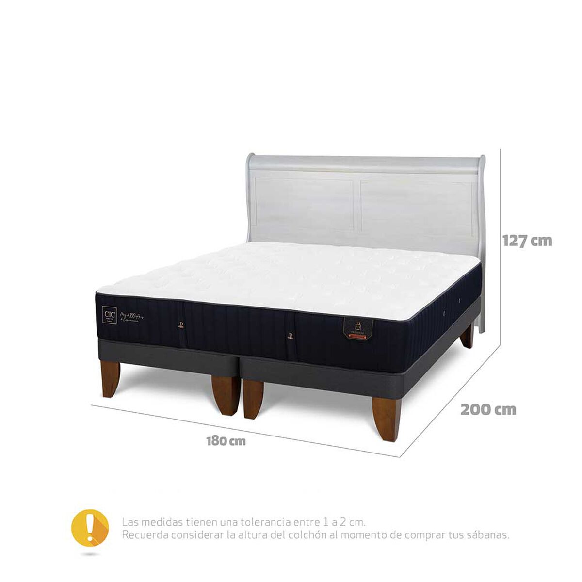 Cama Europea CIC Base Dividida King Premium + Respaldo Miro Alpino