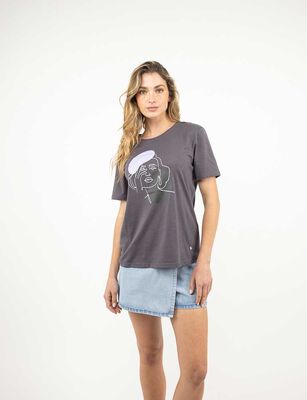 Imagen 1 del producto Polera Con Estampado Manga Corta Mujer Zibel Blanco, Charcoal, Negro, Negro 2, White