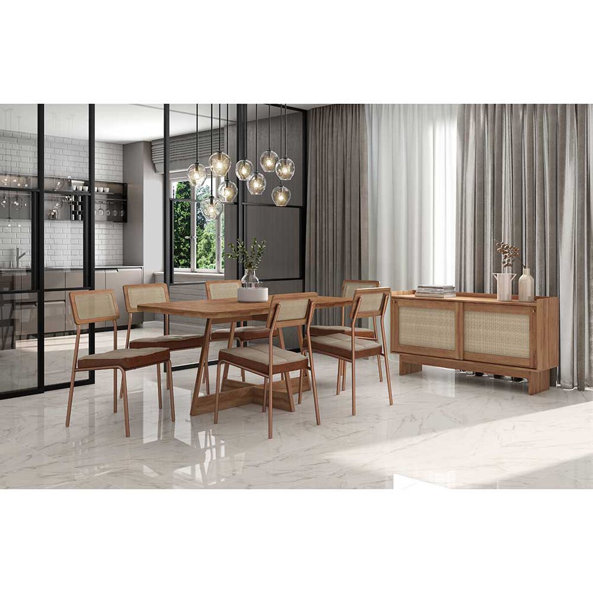 Juego de Comedor Roca Itaparica 6 Sillas Canela Avellana