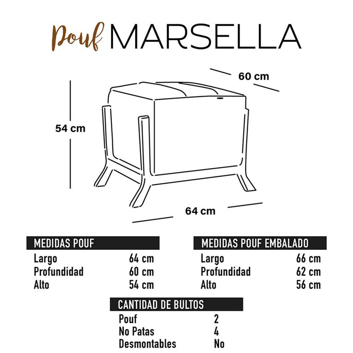 Pouf Latam Home Marsella PU Negro