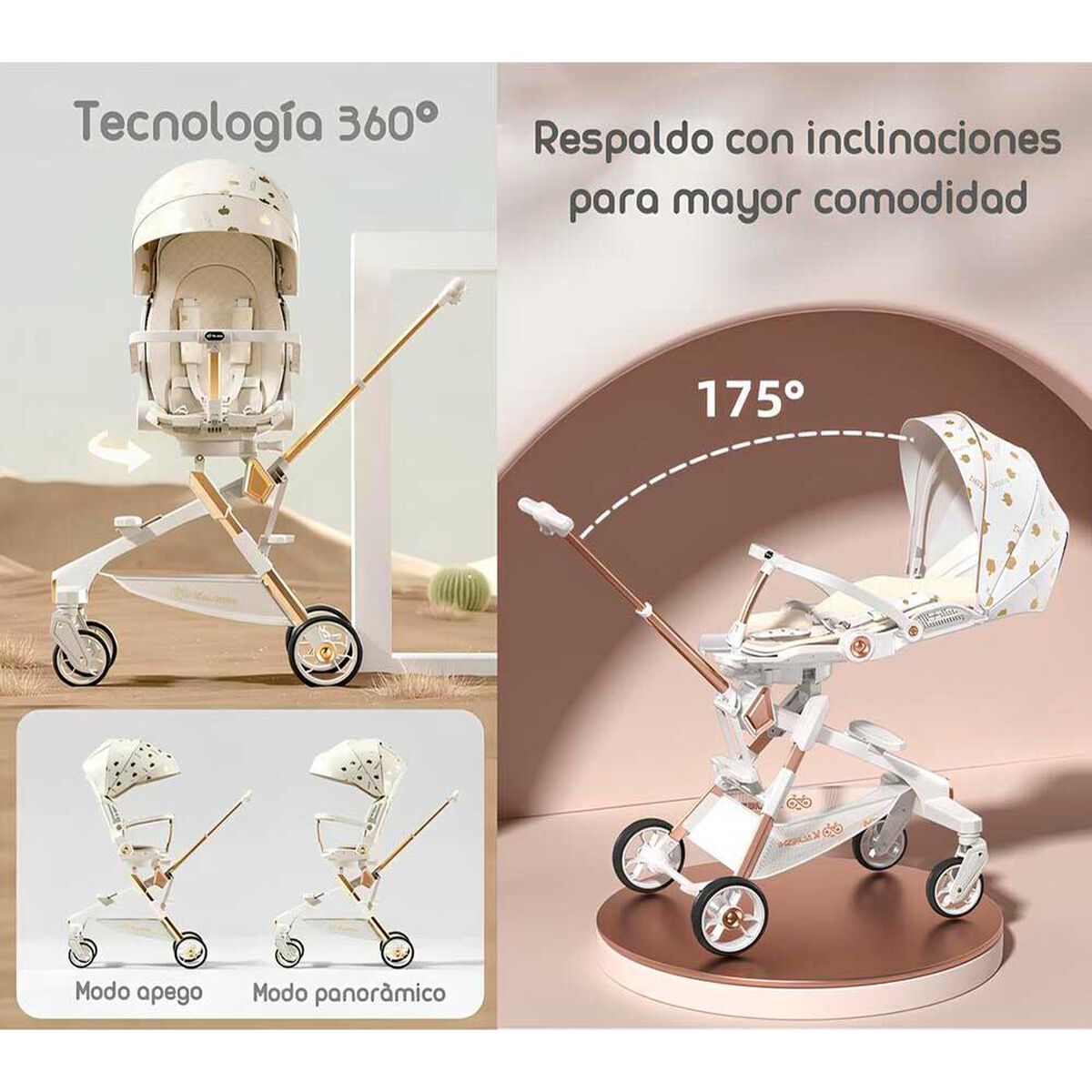 Coche de Paseo 360° con Mesita Lubabycas Blanco