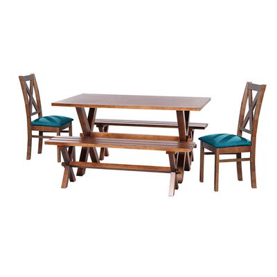 Juego de Comedor Latam Home Sevilla Segovia 2 Sillas + 2 Bancas Velvet Azul Petróleo