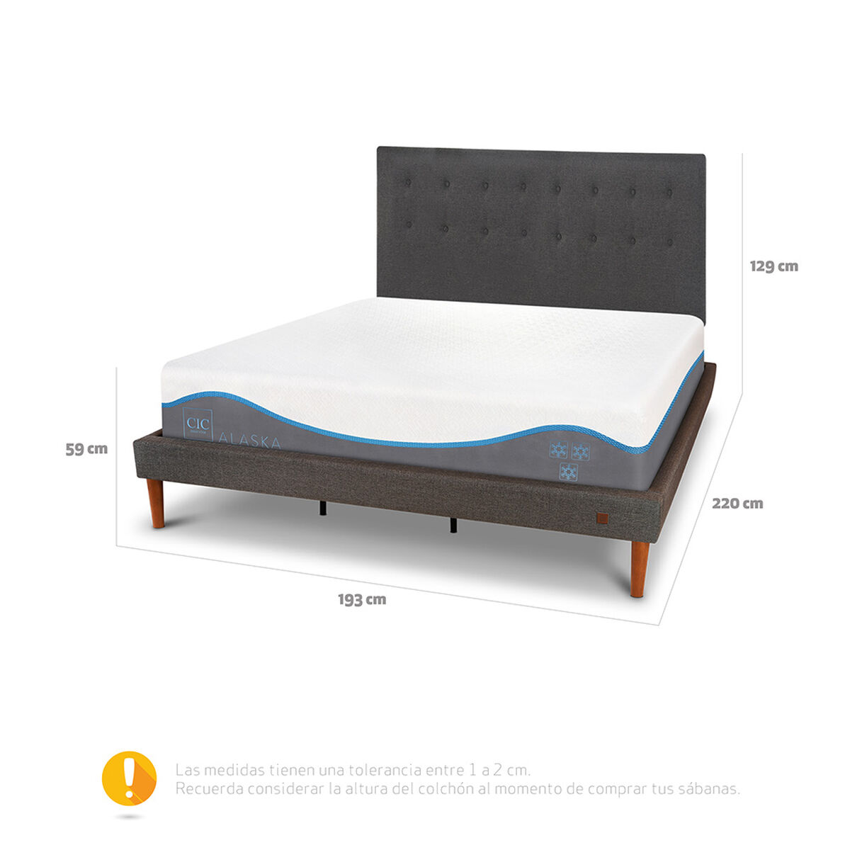 Cama Europea CIC King Alaska + Respaldo