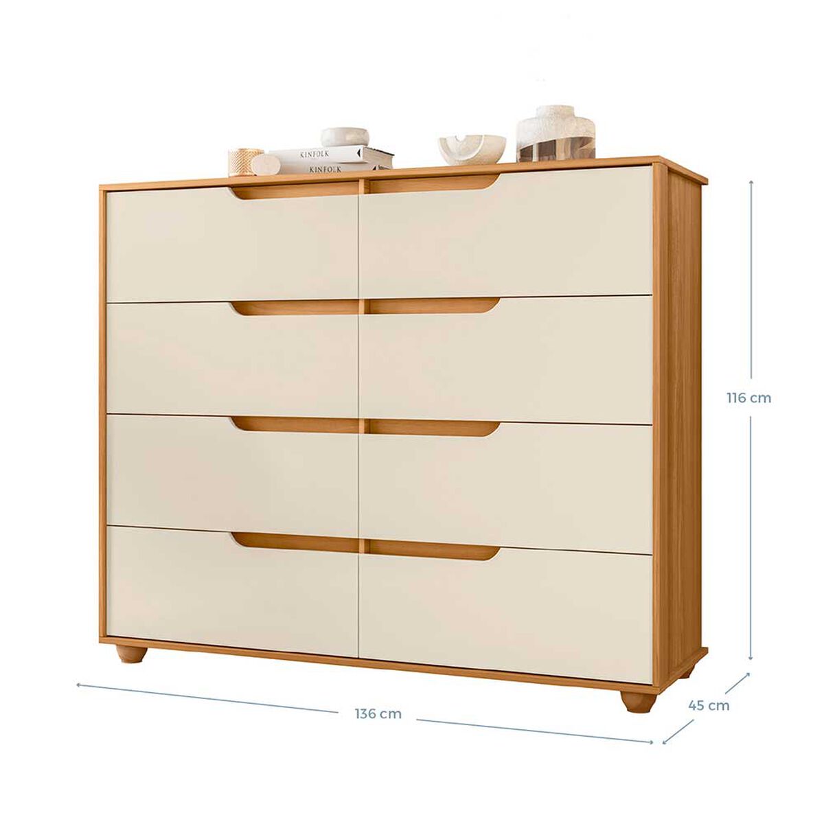 Combo Cl&oacute;set 4 Puertas 2 Cajones + C&oacute;moda 8 Cajones Vekkahome Mobi Beige