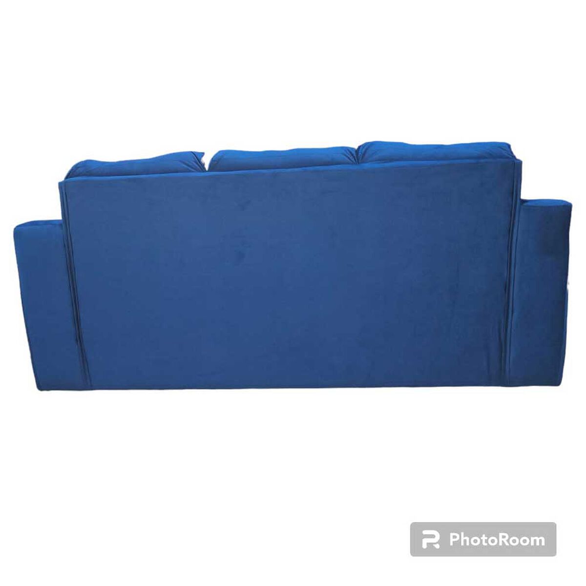 Juego de Living Kea Nize Sofá 3 Cuerpos + Dos Pouf Felpa Azul Petróleo