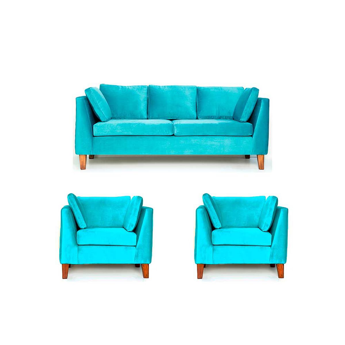 Juego de Living Barra Design Estocolmo Sofá 3 Cuerpos + Dos Sillones 1 Cuerpo Turquesa