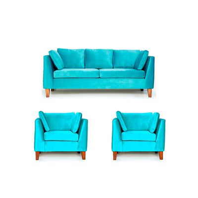Juego de Living Barra Design Estocolmo Sofá 3 Cuerpos + Dos Sillones 1 Cuerpo Turquesa
