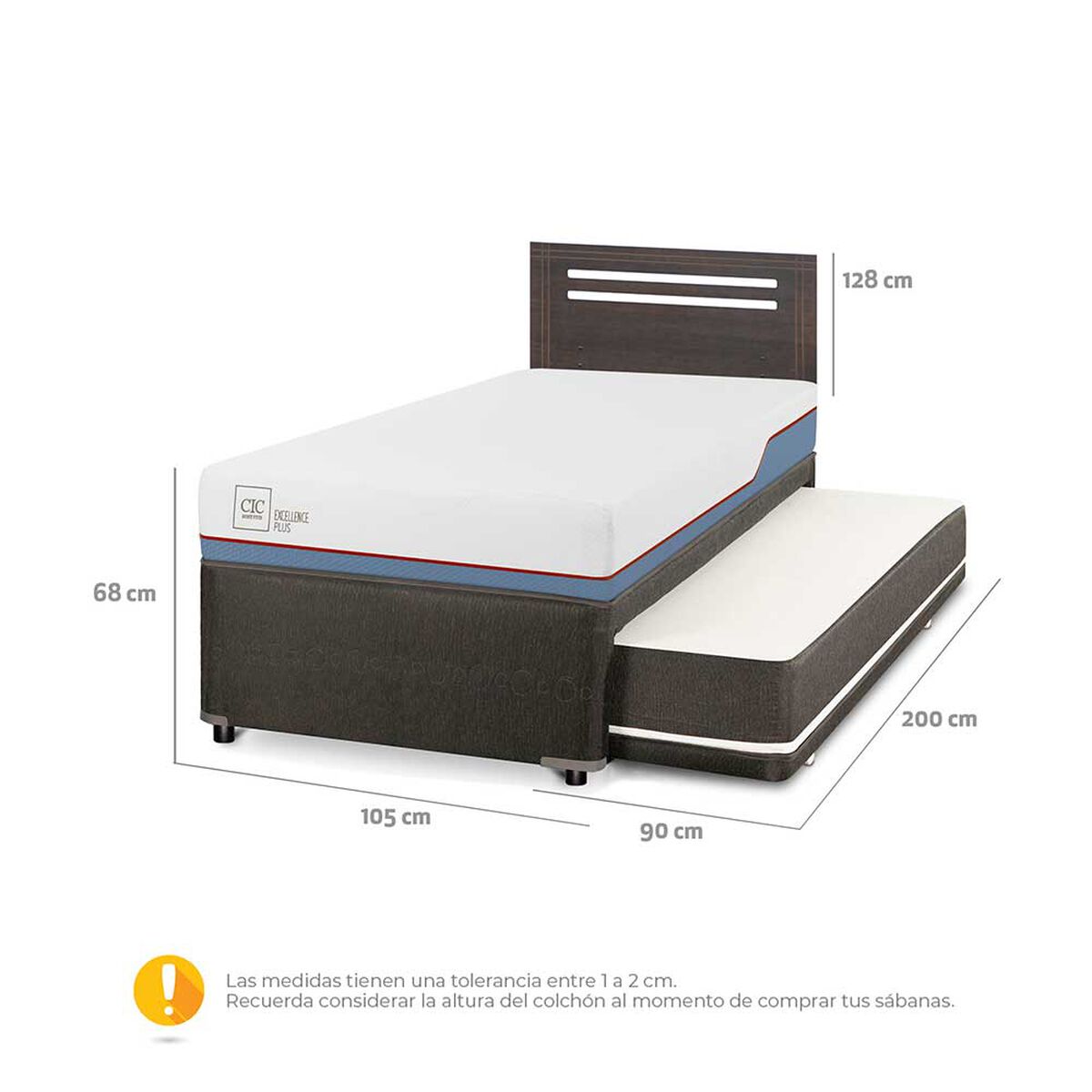 Cama Nido CIC Base Normal 1,5 Plazas Excellence Plus + Respaldo Munich